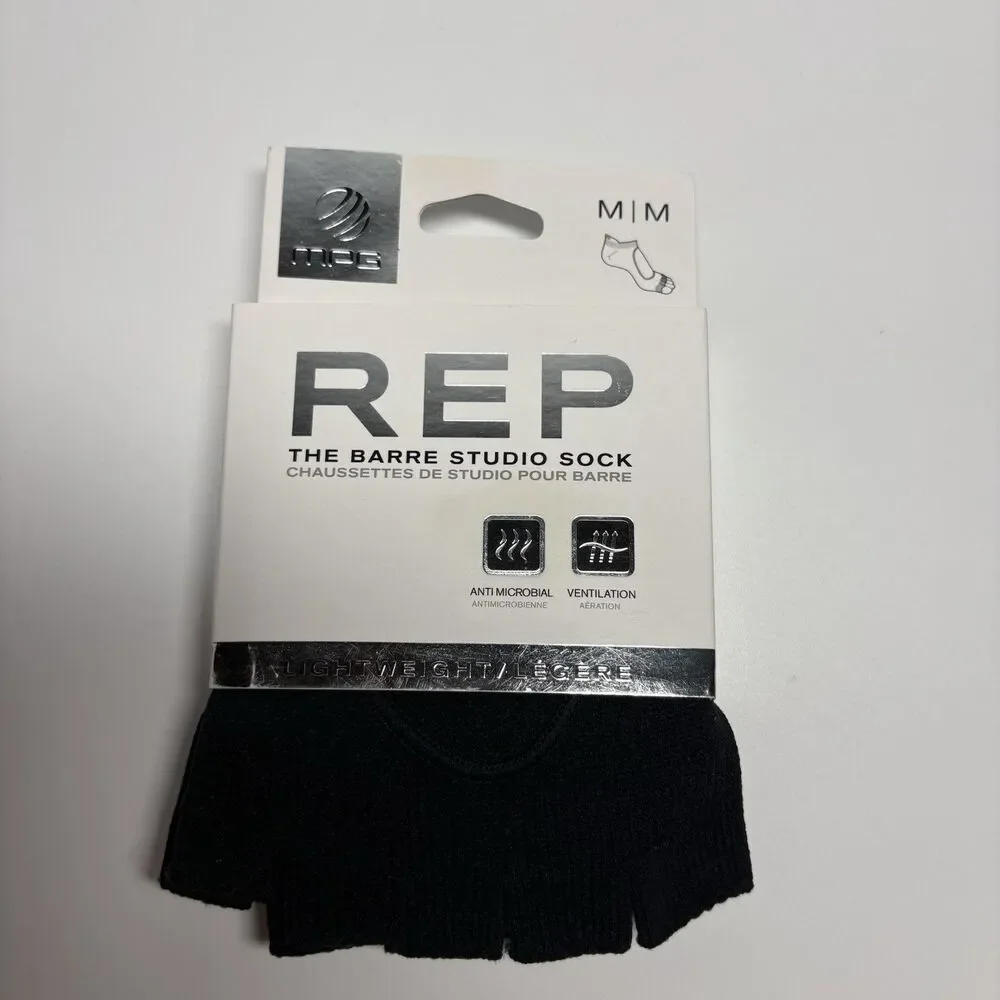 MPG Rep Studio Barre Socks Medium Black Toeless Reinforced Grippers
